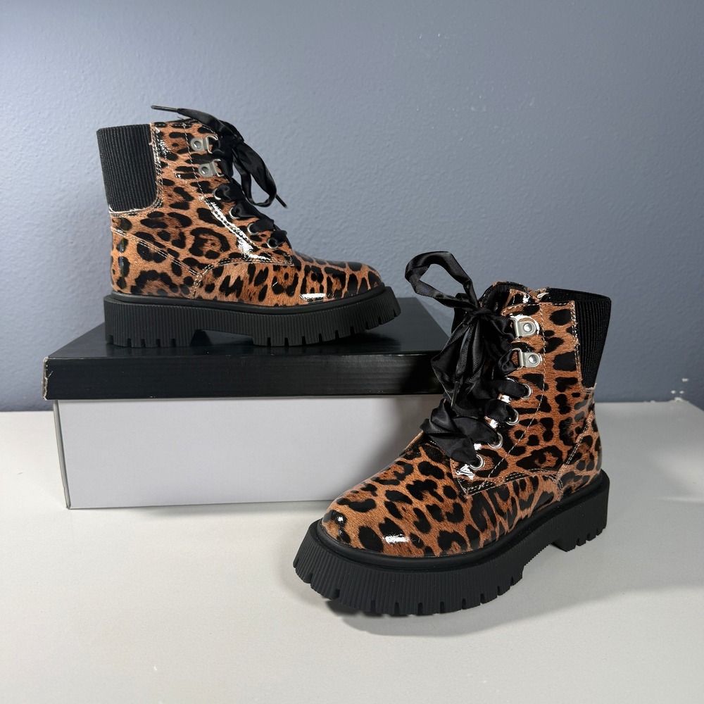 DV Dolce Vita Chrystal Kids Leopard Patent Lug Sole Combat Boots Size 2 NEW - Picture 6 of 7